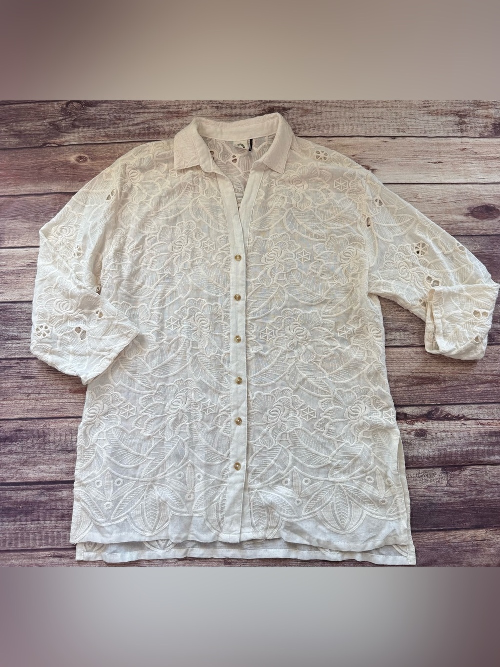 Anthropologie Akemi + Kin Abacos Ivory Eyelet Tunic Blouse Top Medium